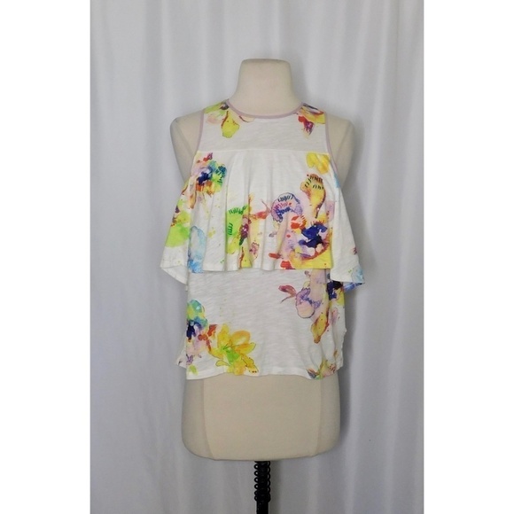 NWT!! Anthropologie MEADOW RUE Cantara Floral Knit Tiered Tank Top X-Small - Picture 3 of 15